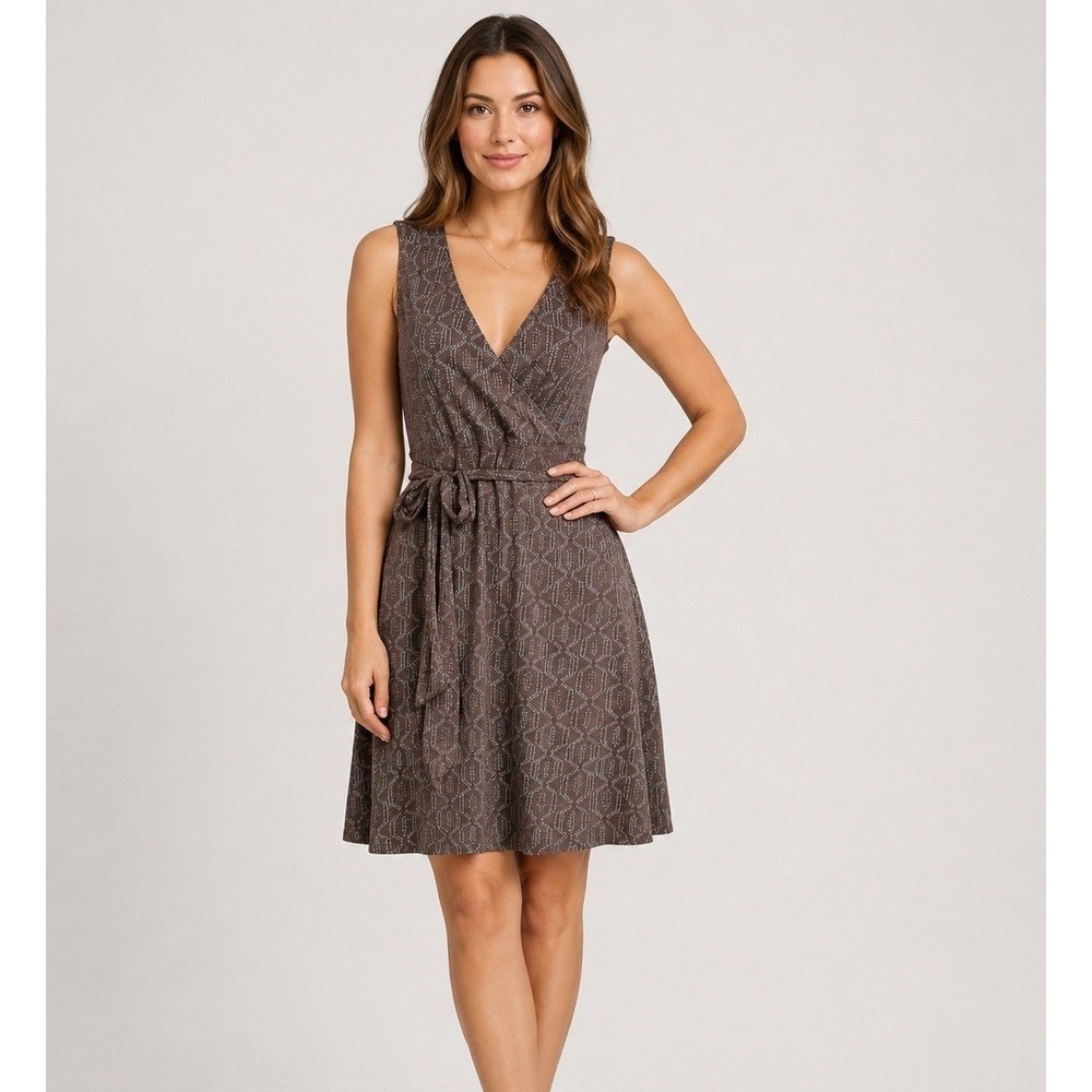 Toad & Co Dress Womens XS Brown Blue Organic Cotton Belt Pockets‎